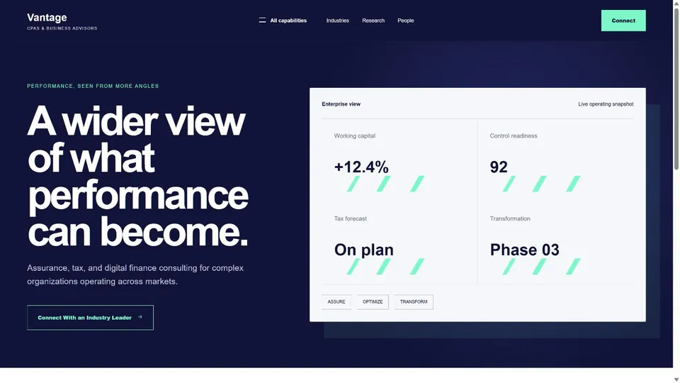 Vantage homepage preview