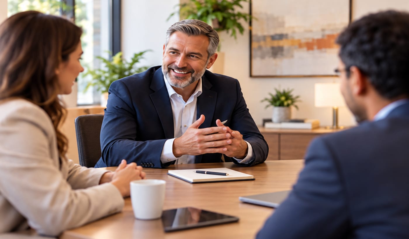 Illustration of an advisor meeting with clients